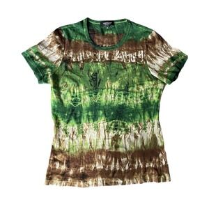 Vintage Y2k Karen‎ Kane Semi Sheer Short Sleeve Nylon Shirt Forest Fairy Tie Dye